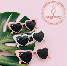 Load image into Gallery viewer, Effortless Events Bachelorette Sunglasses, Bridesmaid Sunglasses, Heart White & Pink Bride Sunglasses for Bachelorette Part
