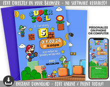 Load image into Gallery viewer, Mario Bros Birthday Invite | Super Mario Brothers Birthday Invitation | Mario Brothers Birthday Invitation | Mario Cart Birthday