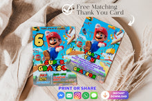 Load image into Gallery viewer, Super Mario Bros Birthday Invite | Super Mario Brothers Birthday Invitation | Mario Brothers Birthday Invitation | Mario Cart Birthday