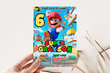 Load image into Gallery viewer, Super Mario Bros Birthday Invite | Super Mario Brothers Birthday Invitation | Mario Brothers Birthday Invitation | Mario Cart Birthday