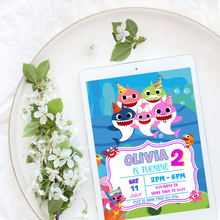 Load image into Gallery viewer, Baby Shark Birthday Invitation // Girl Baby Shark Invitation // Cute Baby Shark Girl Invitation // Baby Shark // Girl Shark Invite //