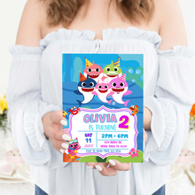 Load image into Gallery viewer, Baby Shark Birthday Invitation // Girl Baby Shark Invitation // Cute Baby Shark Girl Invitation // Baby Shark // Girl Shark Invite //