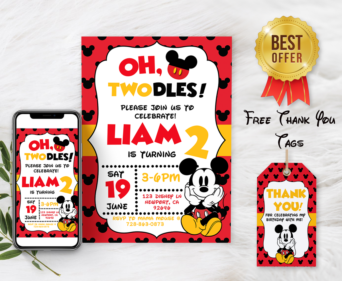 Mickey Mouse Birthday Invite | 2nd Birthday Invitation | Oh Twodles | – effortlessevents mickey-mouse-birthday-invite-2nd-birthday-invitation-oh-twodles-effortlessevents