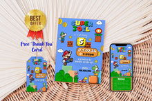 Load image into Gallery viewer, Mario Bros Birthday Invite | Super Mario Brothers Birthday Invitation | Mario Brothers Birthday Invitation | Mario Cart Birthday