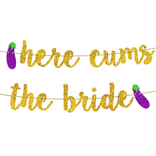 Bachelorette Party Decorations | Bridal Shower Decorations | Bachelorette Party Supplies | Engagement Party Decorations | Here Comes The Bride Gold Glitter Banner…