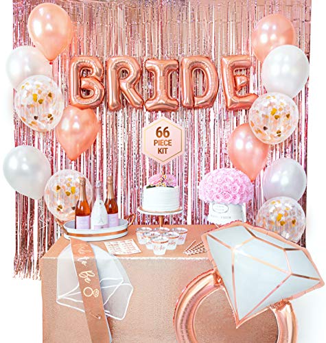 Bachelorette Party Decorations Kit, Rose Gold Bridal Shower Decorations Kit, Bride to Be Sash, Veil, Temporary Tattoos, Confetti Balloons, Bachelorette Party Accessories, Bride to Be Decorations