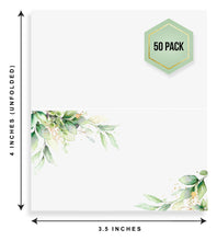 Load image into Gallery viewer, Effortless Events 50 Pack Premium Place Cards for Table Setting, Eucalyptus Table Tent Cards for Seating, Matte Finish Name Place Cards, Perfect for Weddings, Dinner Parties, Banquets 2” x 3.5”