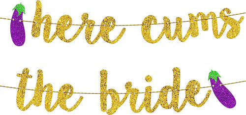 Bachelorette Party Decorations | Bridal Shower Decorations | Bachelorette Party Supplies | Engagement Party Decorations | Here Comes The Bride Gold Glitter Banner