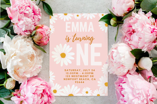 First Birthday Invitation Daisy Girl Birthday Invite Retro Groovy Editable and Custom Invitations Rainbow Party Theme Hippie Retro Daisy