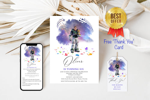 Buzz Lightyear Birthday invitation | Toy Story Birthday Party Invites | E-invite | Digital invite | Card Invite | Two Infinity and Beyond