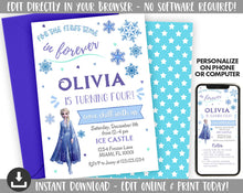 Load image into Gallery viewer, Frozen Birthday Invitation | Elsa Birthday Invitation | Elsa Party | Invite | Editable Birthday Template Instant Download | Frozen 2