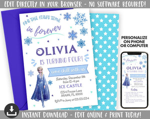 Frozen Birthday Invitation | Elsa Birthday Invitation | Elsa Party | Invite | Editable Birthday Template Instant Download | Frozen 2