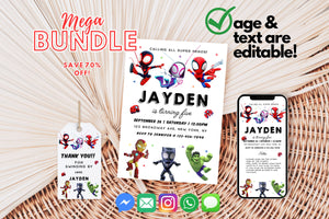 Birthday Invite Spider Theme Digital Invited Editable Printable Invite for Five Year Old 5th Birthday Party Invite Spidey and Friends