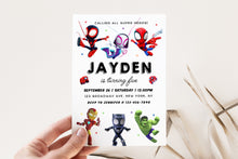 Load image into Gallery viewer, Birthday Invite Spider Theme Digital Invited Editable Printable Invite for Five Year Old 5th Birthday Party Invite Spidey and Friends