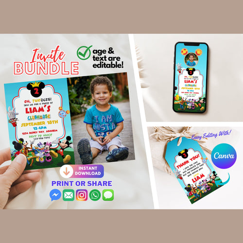 Mouse Boy Birthday Invite | 2nd Birthday Invitation | Boy Birthday Theme | Digital Birthday Invite | Birthday Invite Template | Editable