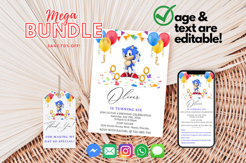 Sonic The Hedgehog Birthday invitation | Super Sonic Birthday Party Invites | E-invite | Digital invite | Card Invite | Sonic Birthday