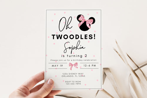 Birthday Invite for 2 Year Old Girl Printable 2nd Birthday Invitation Mouse Girl Birthday Editable Digital Minimal Pink Digital Card