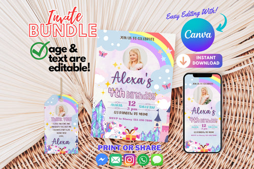 3rd Birthday | 4th Birthday | Pastel Rainbow Birthday Invitation | Colorful Watercolor Gold Glitter Sprinkles | Ombre Pastel Invitation