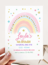 Load image into Gallery viewer, 4th Birthday | 5th Birthday | Pastel Rainbow Birthday Invitation | Colorful Watercolor Gold Glitter Sprinkles | Ombre Pastel Invitation