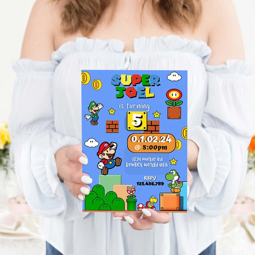 Mario Bros Birthday Invite | Super Mario Brothers Birthday Invitation | Mario Brothers Birthday Invitation | Mario Cart Birthday