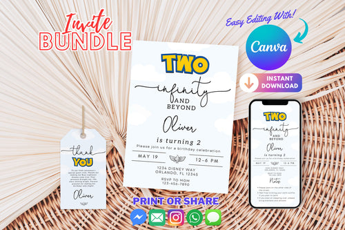 Two infinity and Beyond | Digital Birthday invitation | Kids Birthday invites | E-invite | Digital invite | Card Invite | Boy birthday
