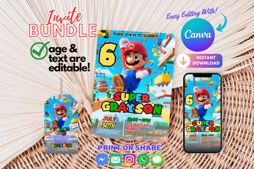 Super Mario Bros Birthday Invite | Super Mario Brothers Birthday Invitation | Mario Brothers Birthday Invitation | Mario Cart Birthday