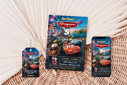Cars Birthday Party Invitation | Cars Lightning Birthday Invite | McQueen Birthday Party Invitation | Boy 5th Birthday Party Invite |