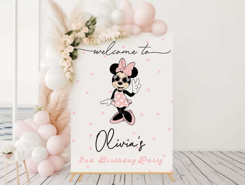 Minnie Mouse Welcome Sign | Girl Pink Minnie Mouse Birthday Party Decor | Minnie Mouse Birthday Welcome Sign | Birthday Welcome Sign