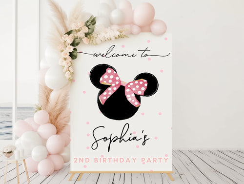 Minnie Mouse Welcome Sign | Girl Pink Minnie Mouse Birthday Party Decor | Minnie Mouse Birthday Welcome Sign | Birthday Welcome Sign