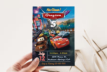 Load image into Gallery viewer, Cars Birthday Party Invitation | Cars Lightning Birthday Invite | McQueen Birthday Party Invitation | Boy 5th Birthday Party Invite |