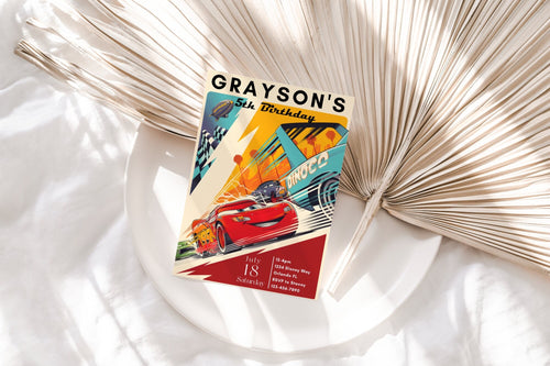 Cars Birthday Party Invitation | Cars Lightning Birthday Invite | McQueen Birthday Party Invitation | Boy 5th Birthday Party Invite |