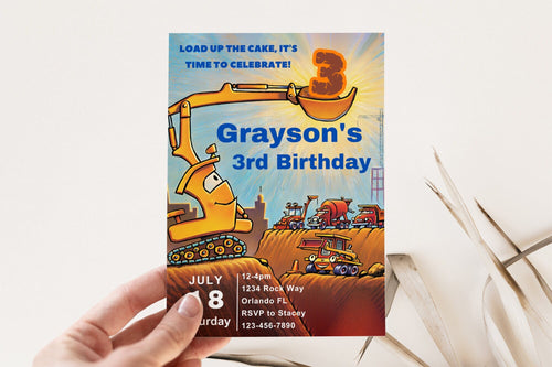 Construction Birthday Invitation | Excavator Dump Truck Party Invite | Constructions Vehicles Birthday Theme | Boy Birthday Invite