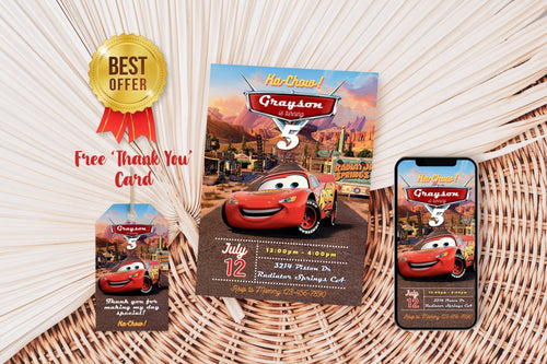 Cars Birthday Party Invitation | Cars Lightning Birthday Invite | McQueen Birthday Party Invitation | Boy 5th Birthday Party Invite |
