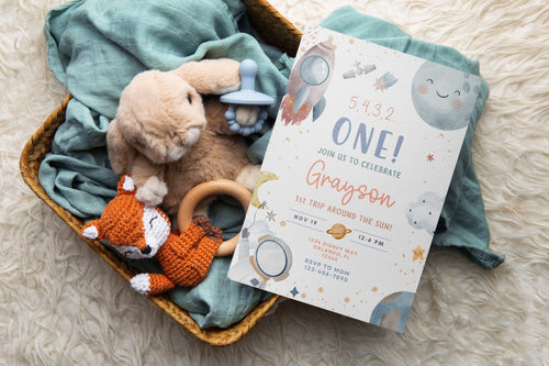 Space Invitation | Printable Birthday Invite | Space 1 Year Old Birthday | 1st Birthday Invite | First Trip Around the Sun