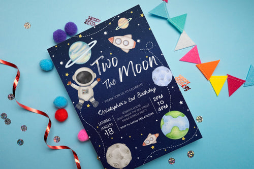 Space theme birthday bundle| Printable Birthday Invite | Space 2 Year Old Birthday | 2nd Birthday Invite | two the moon