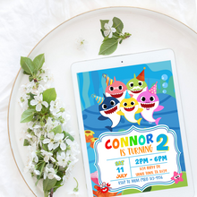 Load image into Gallery viewer, Baby Shark Birthday Invitation // Baby Shark Boy Birthday Invitation // Baby Shark Boy Invitation // Baby Shark // Boy Baby Shark Invite //