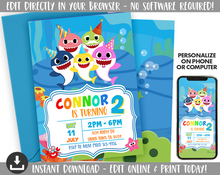 Load image into Gallery viewer, Baby Shark Birthday Invitation // Baby Shark Boy Birthday Invitation // Baby Shark Boy Invitation // Baby Shark // Boy Baby Shark Invite //