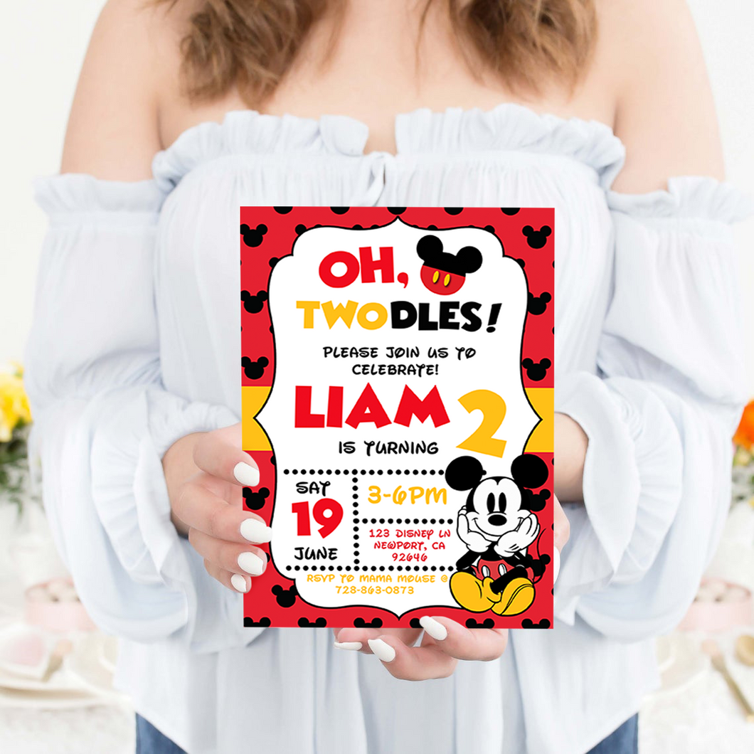 Mickey Mouse Birthday Invite | 2nd Birthday Invitation | Oh Twodles | Mickey Mouse Birthday Theme | Disney Birthday Invite | MICKEY Mouse Party