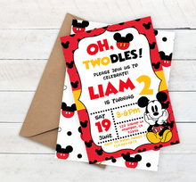 Load image into Gallery viewer, Mickey Mouse Birthday Invite | 2nd Birthday Invitation | Oh Twodles | Mickey Mouse Birthday Theme | Disney Birthday Invite | MICKEY Mouse Party