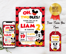 Load image into Gallery viewer, Mickey Mouse Birthday Invite | 2nd Birthday Invitation | Oh Twodles | Mickey Mouse Birthday Theme | Disney Birthday Invite | MICKEY Mouse Party