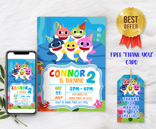 Load image into Gallery viewer, Baby Shark Birthday Invitation // Baby Shark Boy Birthday Invitation // Baby Shark Boy Invitation // Baby Shark // Boy Baby Shark Invite //