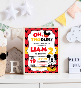 Mickey Mouse Birthday Invite | 2nd Birthday Invitation | Oh Twodles | Mickey Mouse Birthday Theme | Disney Birthday Invite | MICKEY Mouse Party