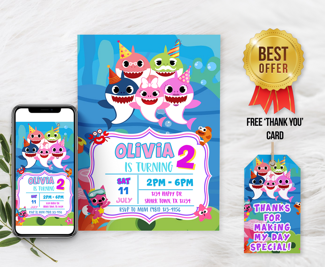 Baby Shark Birthday Invitation // Girl Baby Shark Invitation // Cute Baby Shark Girl Invitation // Baby Shark // Girl Shark Invite //