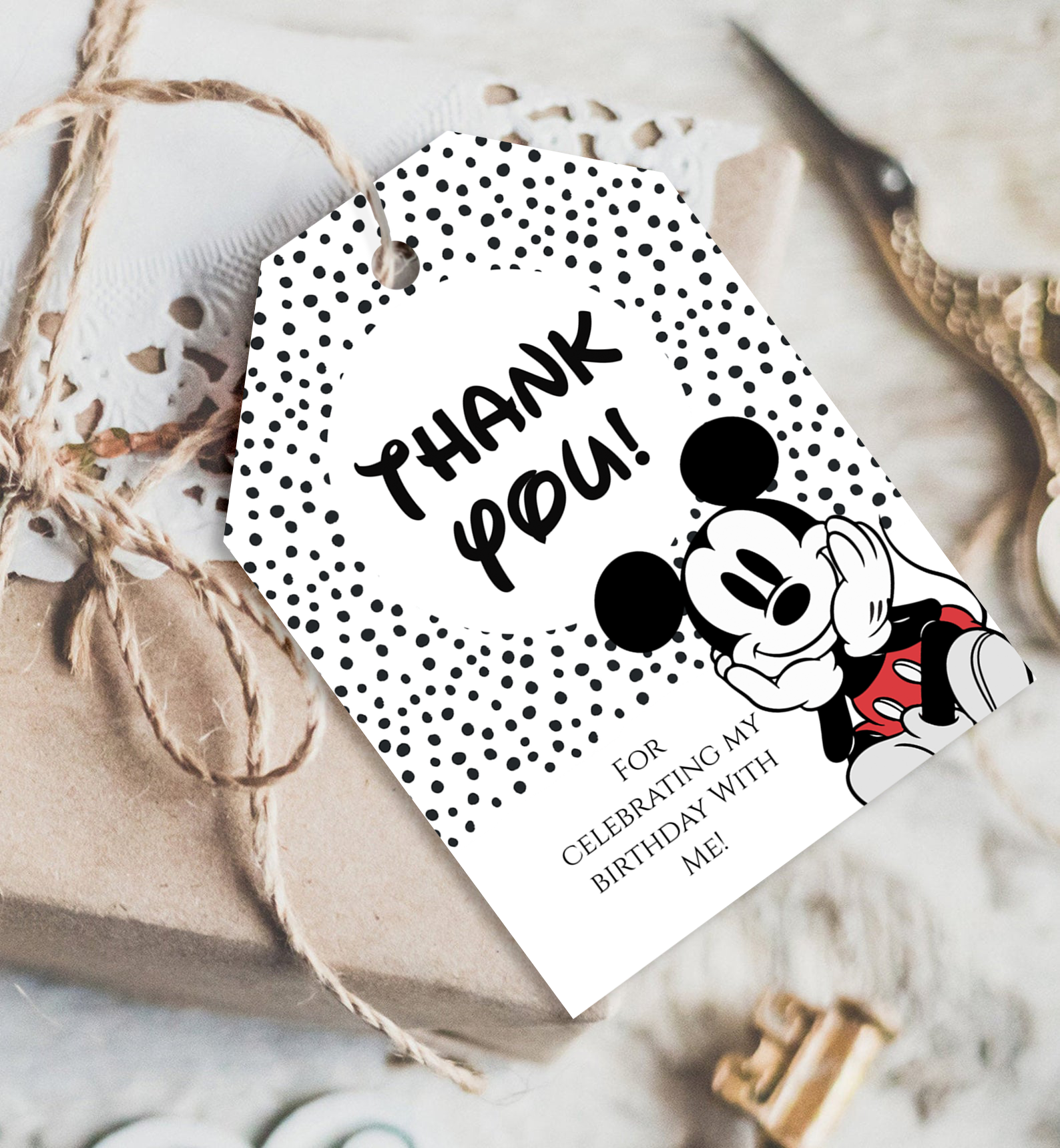 Simple Modern Mickey & Friends Birthday Thank You Invitation