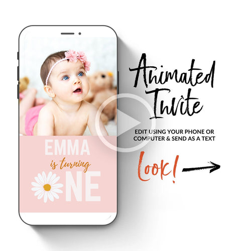 Daisy 1st Birthday Video Invitation | 1st Birthday Invitation | Girl Birthday Video Invite | Retro Daisy First Birthday Party Invitations |