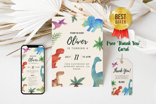 Dinosaur Birthday Invitation | Jurassic Birthday Invite | Trex First Birthday Party Invitations | 2nd Birthday | 6th Birthday