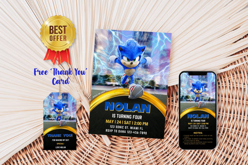 Sonic The Hedgehog Birthday invitation | Super Sonic Birthday Party Invites | E-invite | Digital invite | Card Invite | Sonic Birthday