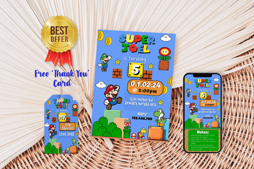Mario Bros Birthday Invite | Super Mario Brothers Birthday Invitation | Mario Brothers Birthday Invitation | Mario Cart Birthday